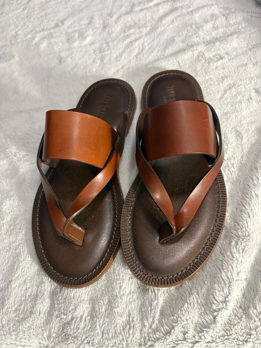 Todd Snyder Men's Cognac Leather Slide Sandals